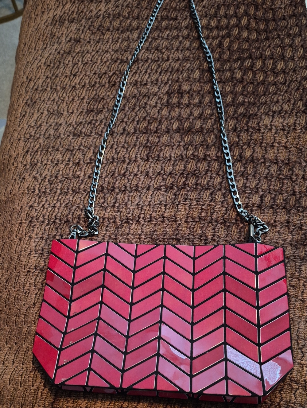 Emilio PEOE Geometric Chevron Shoulder Bag in Pink & Red